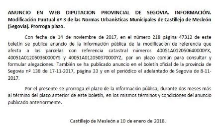 Imagen Modificación Puntual nº 3 de las Normas Urbanísticas Municipales de Castillejo de Mesleón - Prorroga plazo.
